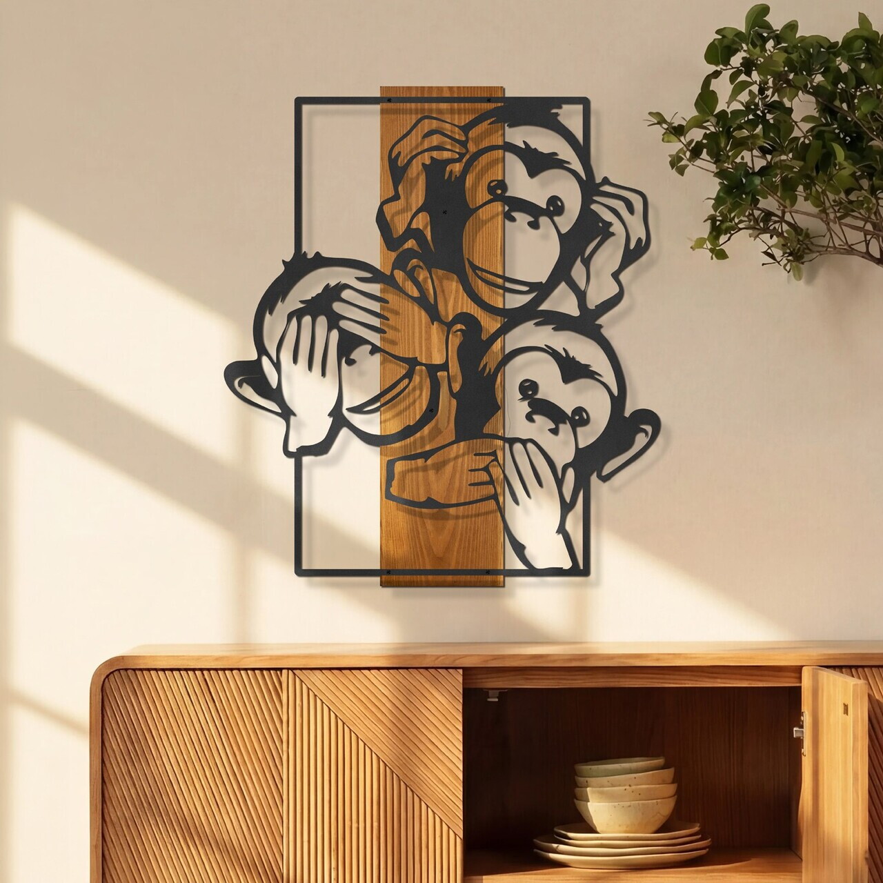 Decoratiune de perete, Trinity, Cadru: Lemn (Grosime: 2 cm), Nuc negru — imaginea 2