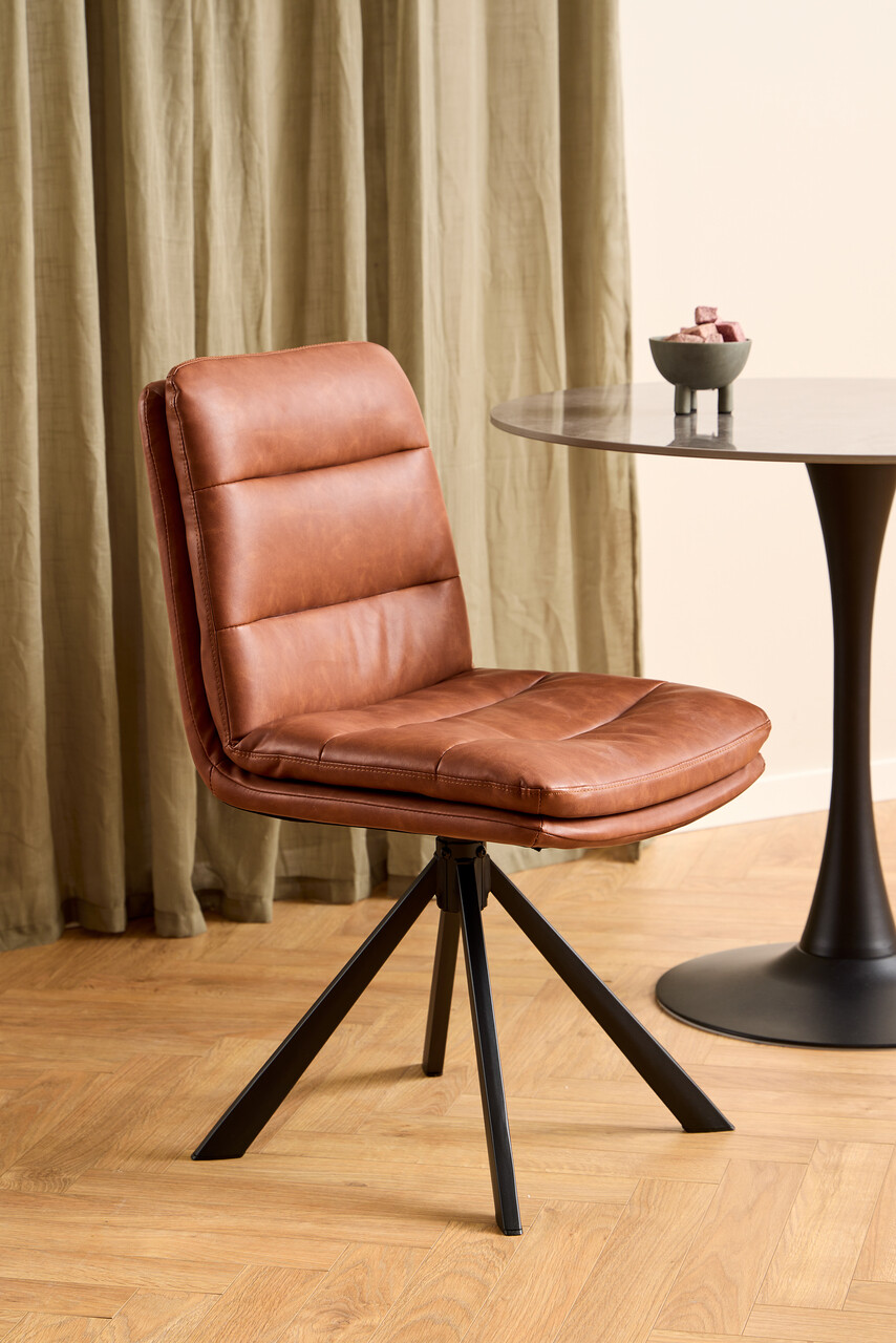 Scaun Dean, Actona, 47.5x57x85 cm, rotativ, piele ecologica/otel, brandy - view 4