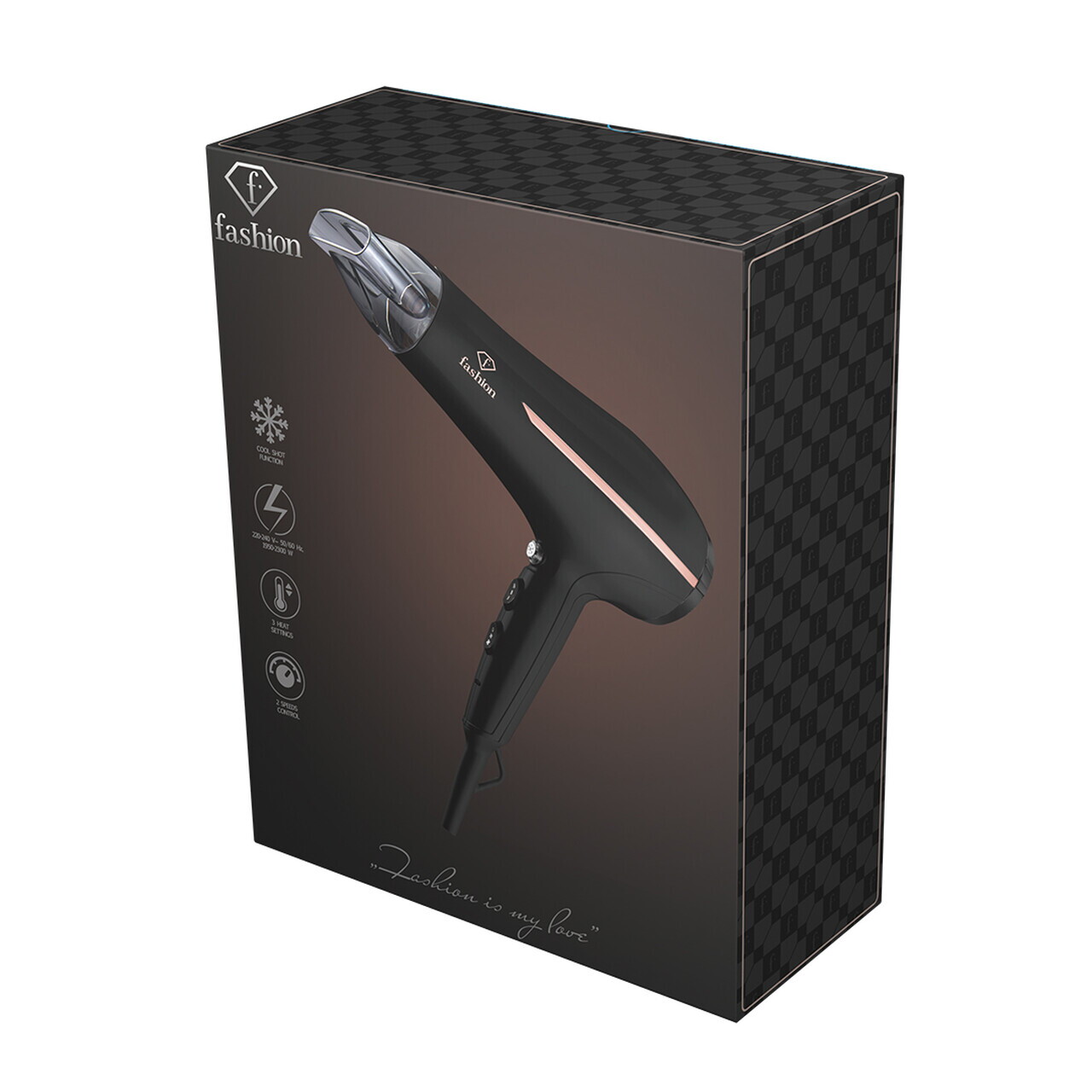 Uscator de par profesional Fashion TV, Matte Black-Rose Gold, 1950-2300W, 2 viteze, 3 trepte de temperatura, negru - imagine 10