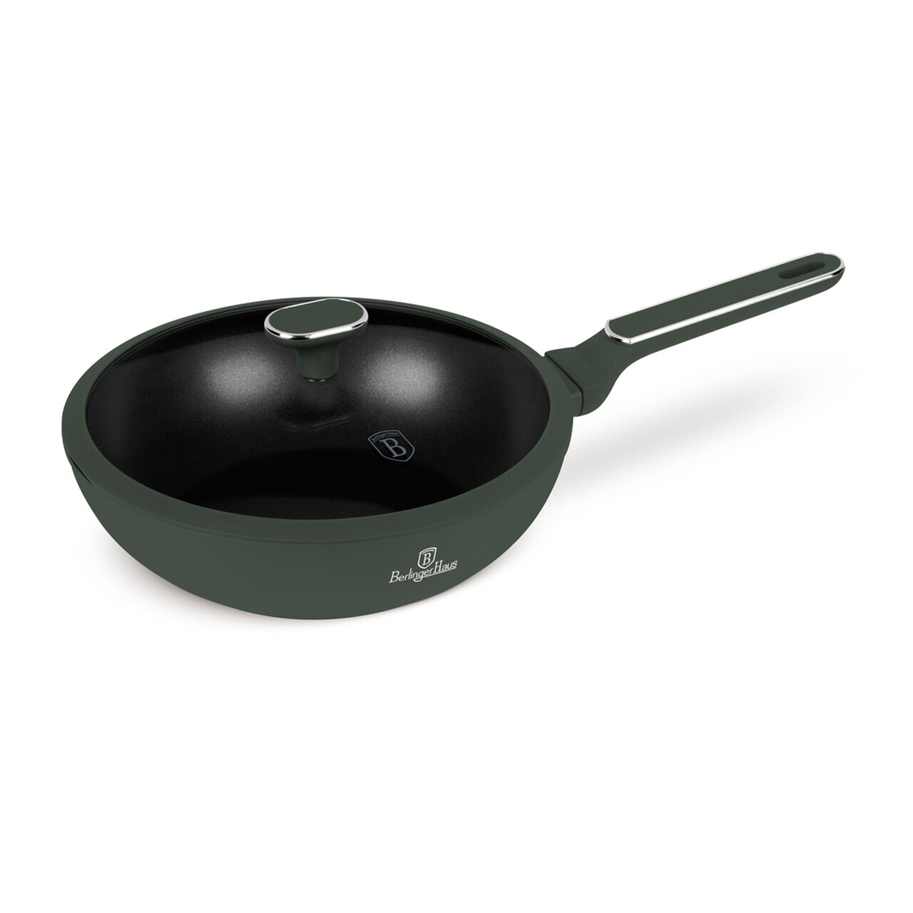 Tigaie Wok cu capac Berlinger Haus, Matte Green, 28 cm, 3.2 L, aluminiu forjat, verde mat - imagine 2