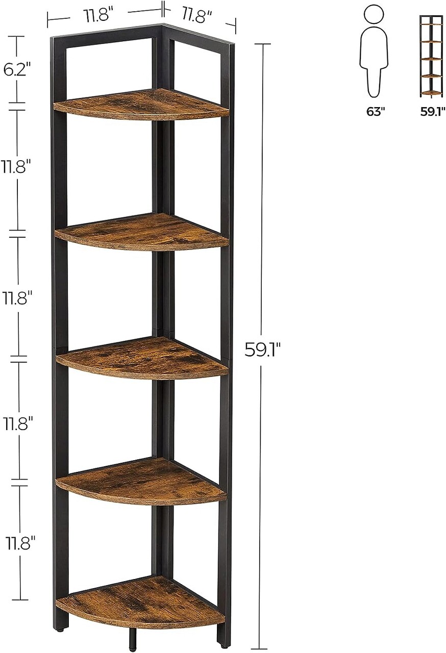 Etajera de colt, Vasagle, 30 x 30 x 150 cm, PAL/fier, maro rustic