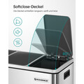 Cos de reciclare cu 3 compartimente, Songmics, 3 x 18 L, 61x31.5x56 cm, inox/polipropilena, argintiu