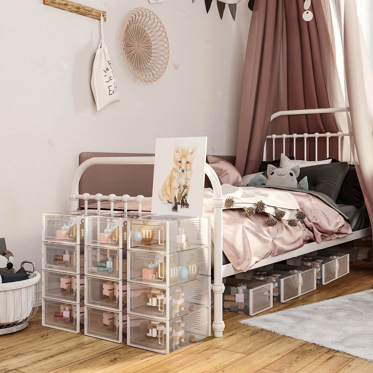 Set 18 cutii de pantofi, Songmics, 33.3x23x14 cm, polipropilena, transparent/alb - view 7