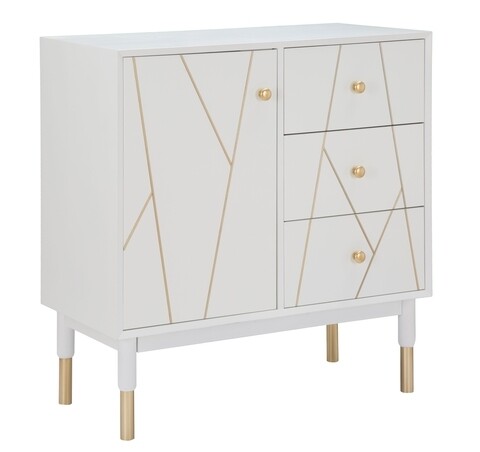 Comoda cu 3 sertare si 1 usa Luxy, Mauro Ferretti, 80 x 40 x 82.5 cm, lemn de pin/fier, alb/auriu 82.5