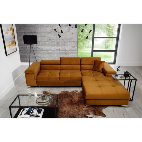 Coltar extensibil dreapta 4 locuri ELTAP, Ric-66, Ricardo, 281x205x88 cm, lemn/poliester, mustar
