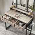 Masa de toaleta cu taburet / Masuta dressing, Vasagle, Industrial, 90x40x141 cm, PAL/otel/piele ecologica, gri