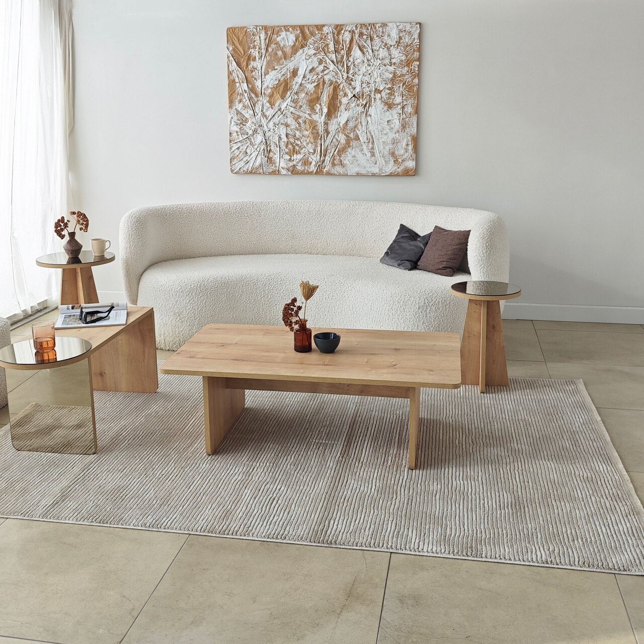 Set masute de cafea, Hanah Home, Luna 4, Bronz / Stejar Safir - imagine 5