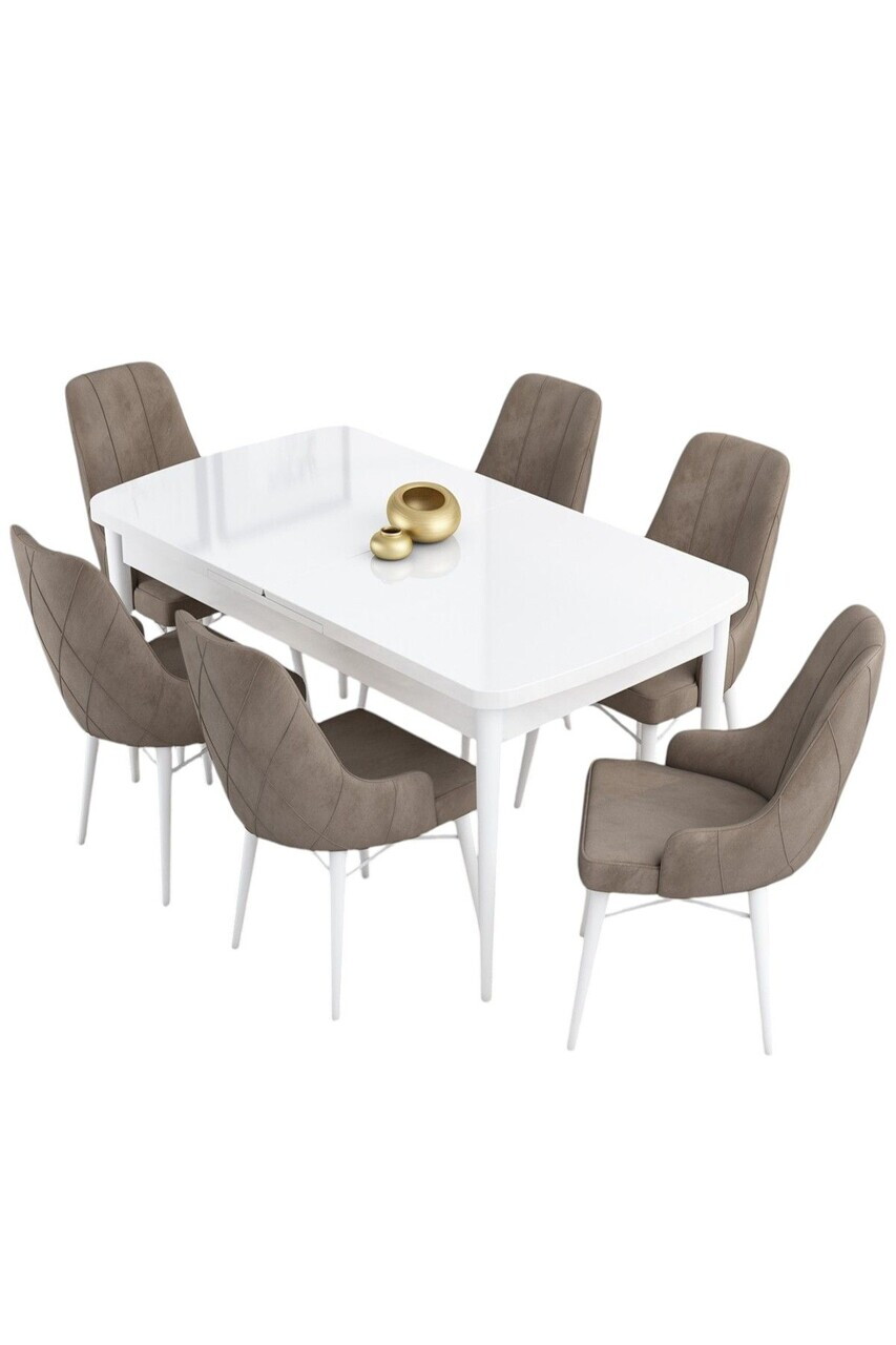 Set masa extensibila si scaune (7 piese), Hanah Home, Kar, Alb / Cappuccino — imaginea 2