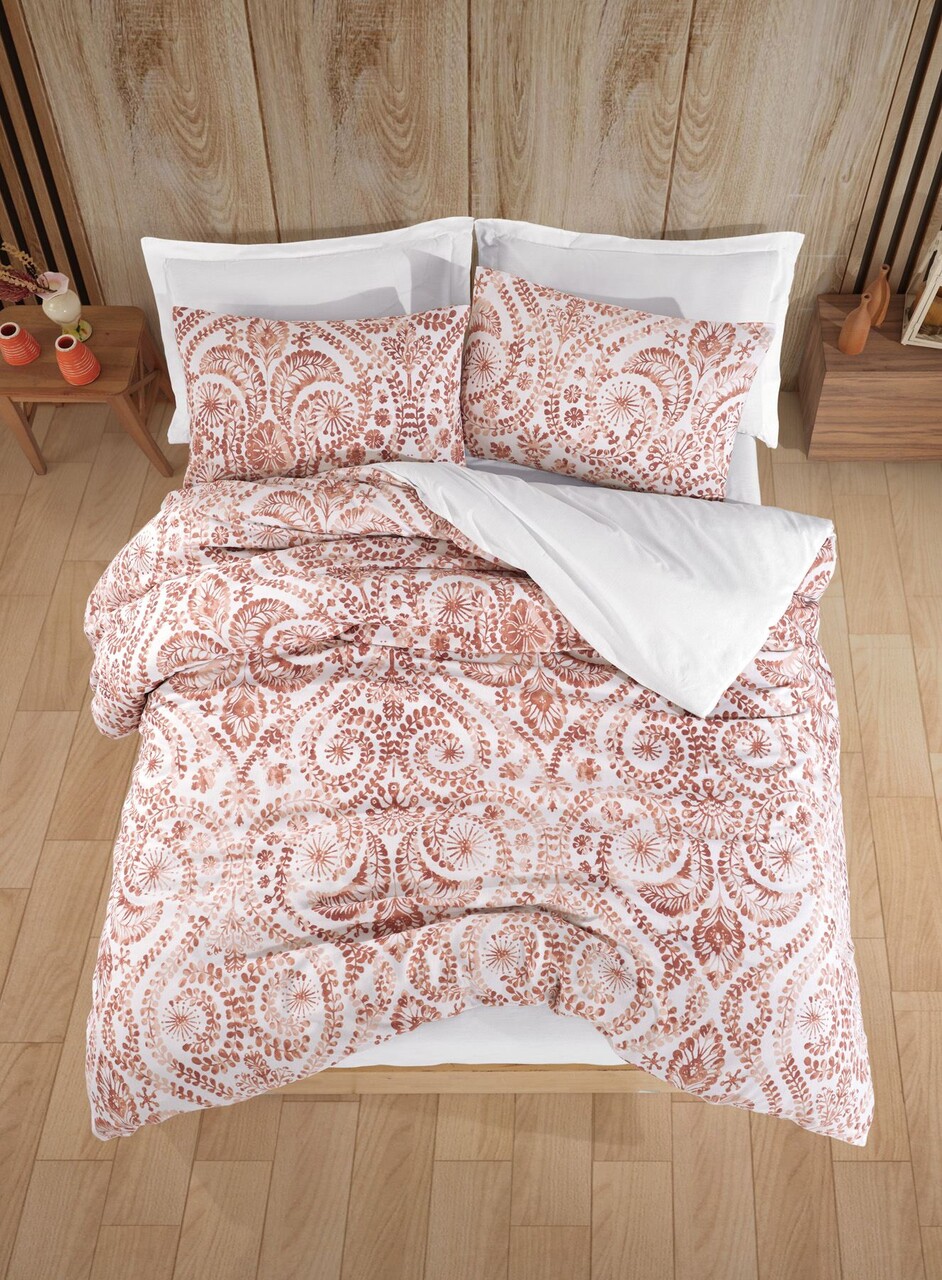 Lenjerie de pat dubla (DE) 3 piese L'essentiel Maison Loop 65% bumbac/35% poliester Caramiziu