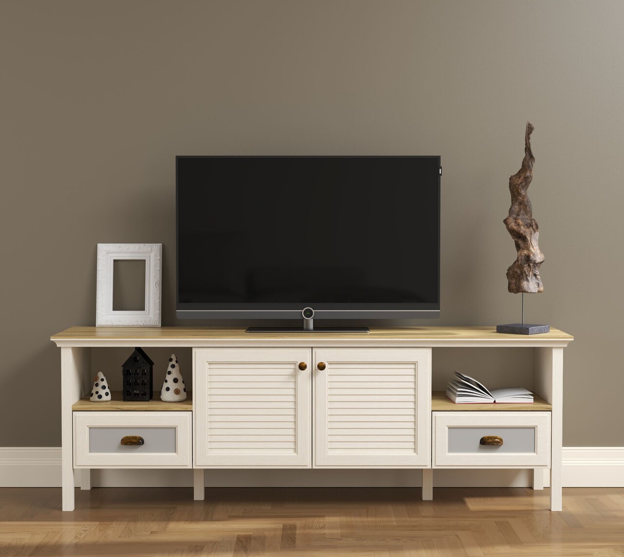 Comoda TV, Hanah Home, FRN-21025, 180.9x61.6x44.2 cm, PAL, Crem / Stejar / Gri - view 2