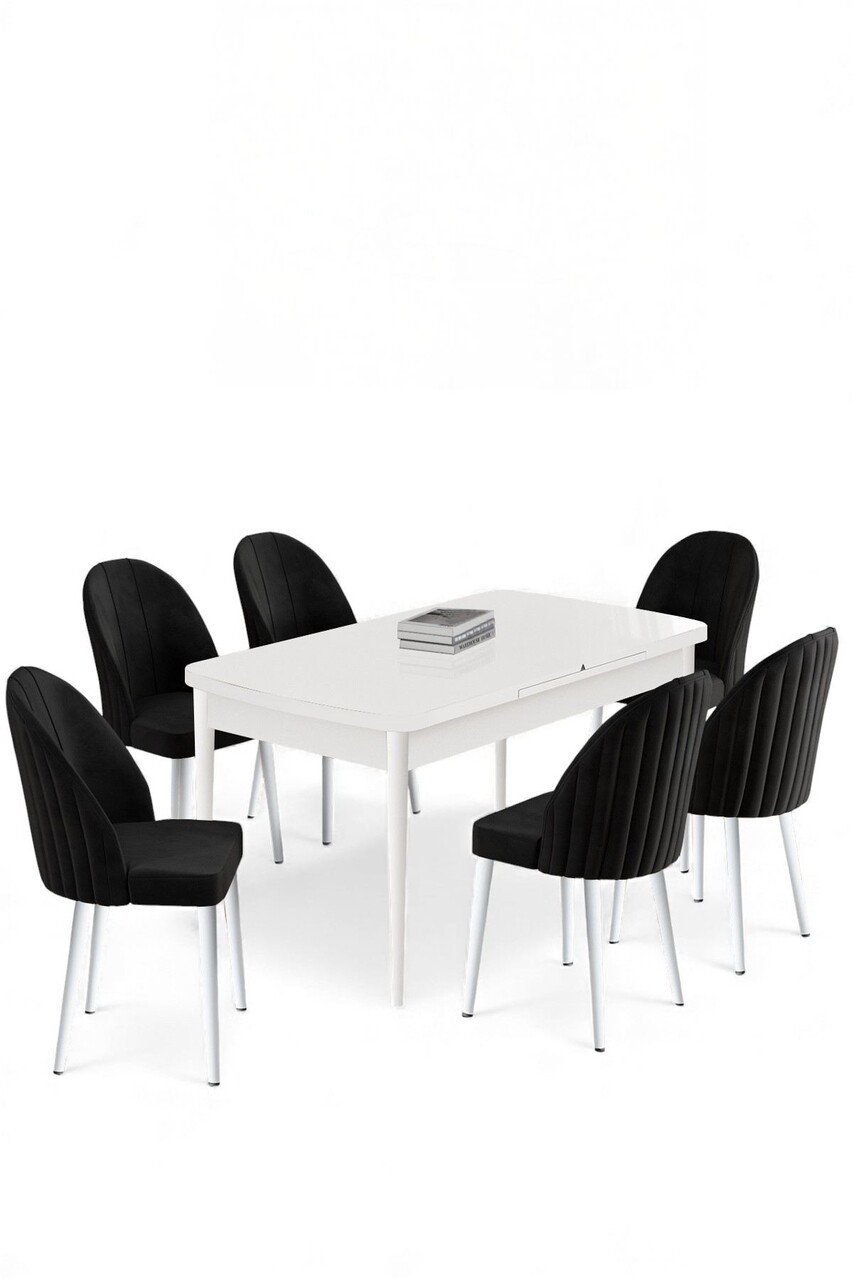 Set masa extensibila si scaune, Hanah Home, Enya, Alb/Negru - view 2