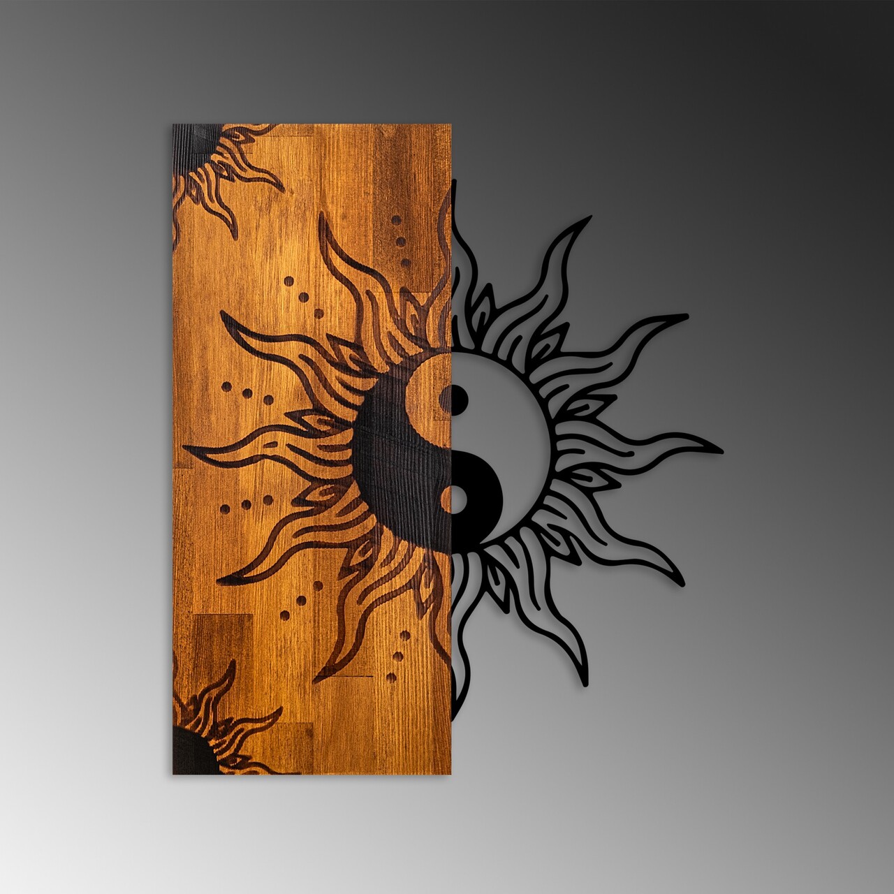 Decoratiune de perete, Yin Yang, Lățime: 50 cm Înălțime: 58 cm Adâncime: 3 cm, Nuc / Negru - view 6