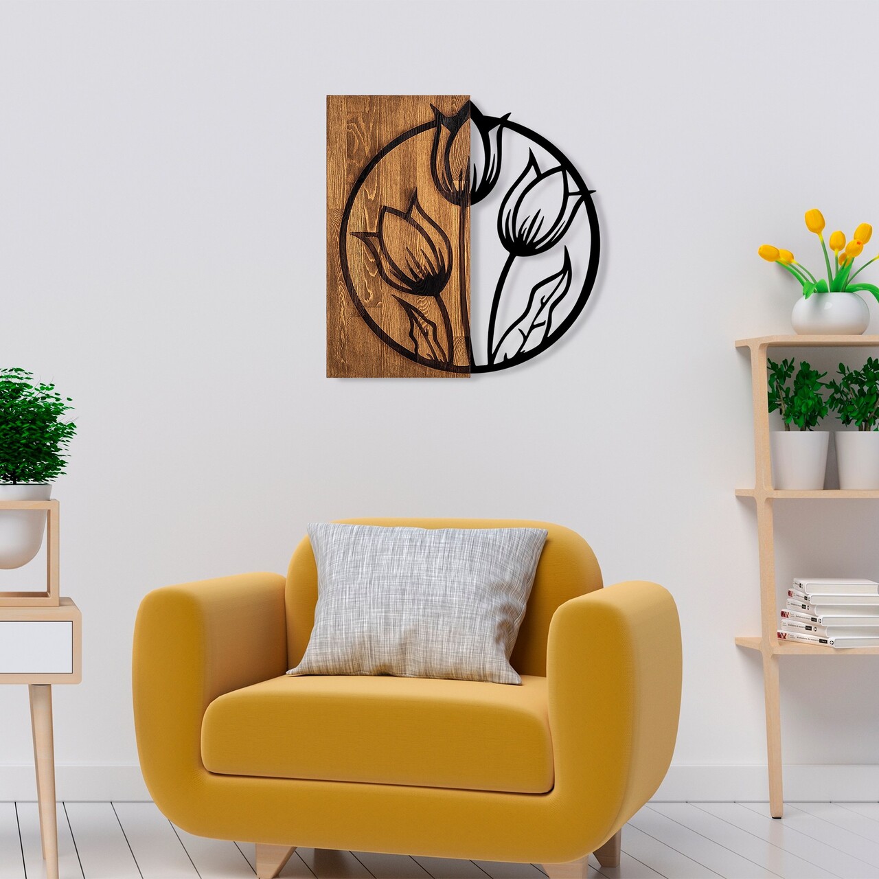 Decoratiune de perete, Tulips, Dimensiuni: 56 x 57 cm, Nuc / Negru - view 3