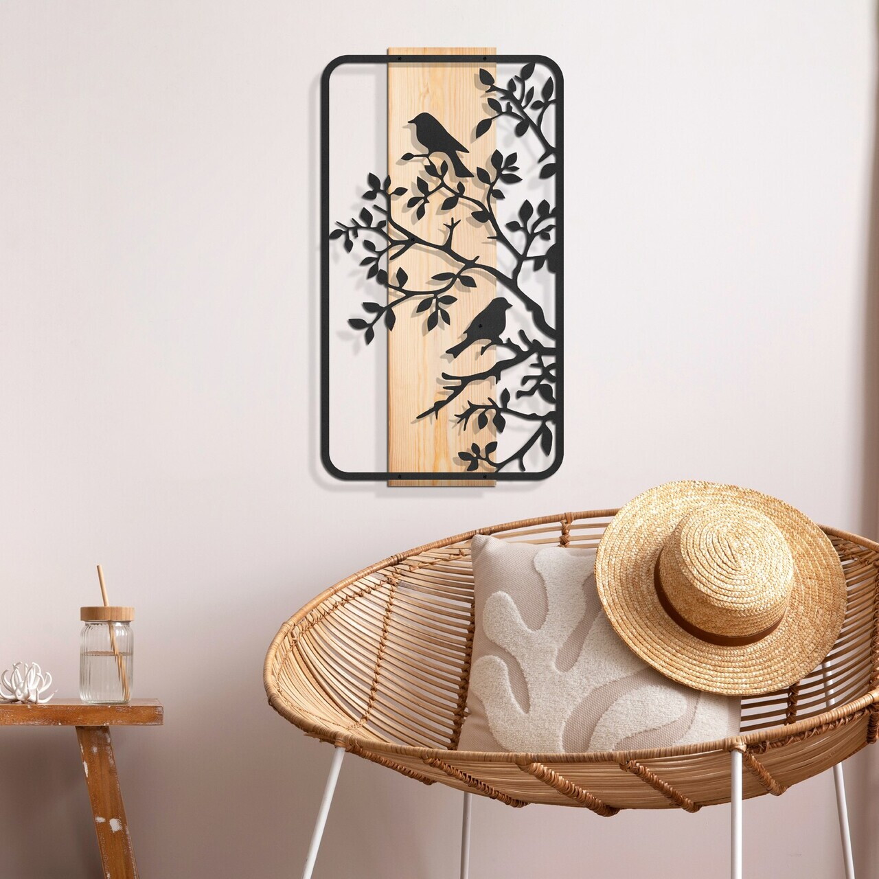 Decoratiune de perete, Nidra, Cadru: Lemn (Grosime: 2 cm), Natural/Negru — imaginea 2