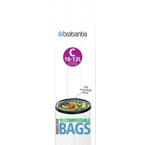 Set 10 saci de gunoi, Brabantia, PerfectFit, marimea C, 10-12 L, nailon, verde