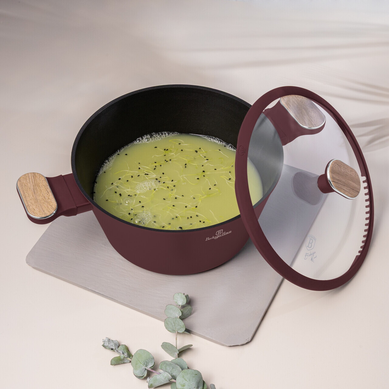 Oala cu capac Berlinger Haus, Leonardo Nordic, 24 cm, 4.3 L, aluminiu forjat, visiniu mat - imagine 6