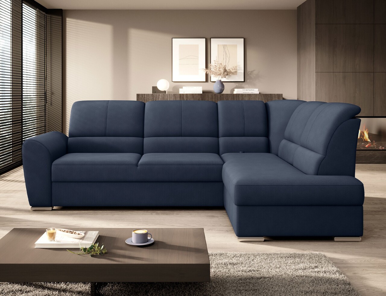Coltar extensibil dreapta 3 locuri ELTAP, RT-40PO, Siber, 270x186x93 cm, lemn/poliester, albastru inchis - 1 | YEO