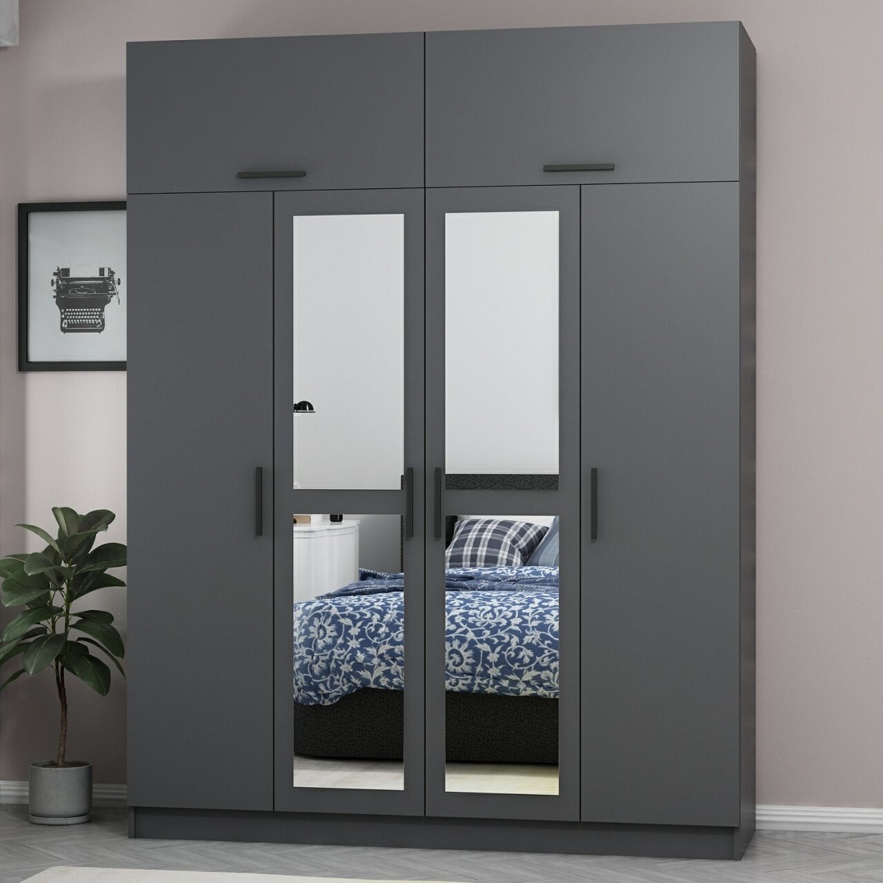 Dulap pentru haine, Minerva, Kale, 180x235x52 cm, PAL, Antracit - 1 | YEO