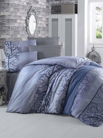 Lenjerie de pat dubla, Victoria, Oyku Blue, 4 piese, amestec bumbac, bleu/bleumarin mezoni.ro