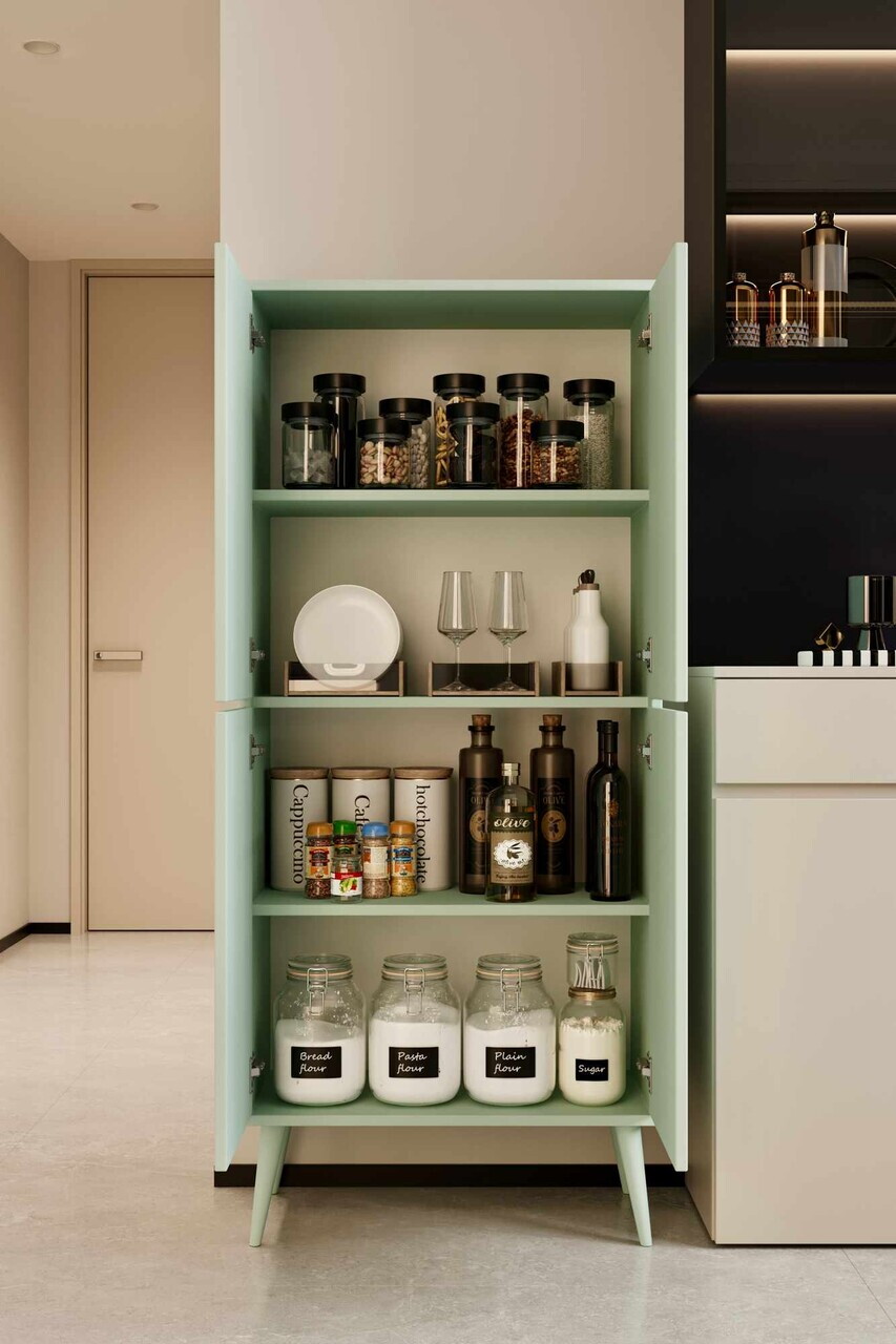 Dulap pentru bucatarie, Hanah Home, Capella, 69x158x32 cm, MDF, Verde menta - view 4