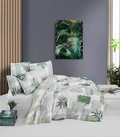 Lenjerie de pat pentru o persoana, Leaf - Green, Victoria, Bumbac Ranforce