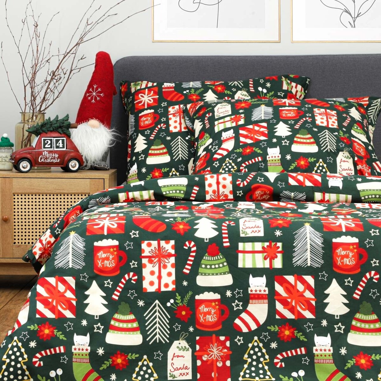 Lenjerie de pat dubla Sente, Homla, 3 piese, 160x200 cm, bumbac, multicolor