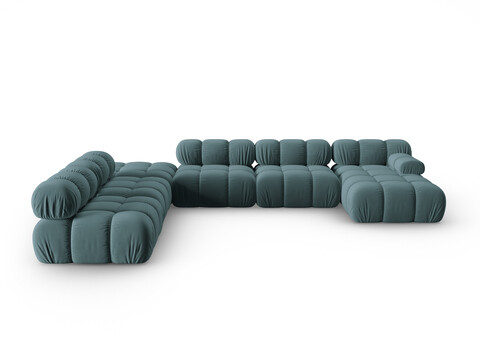 Coltar panoramic modular stanga 7 locuri, Bellis-51, Micadoni Home, 376x282x70 cm, catifea, turcoaz