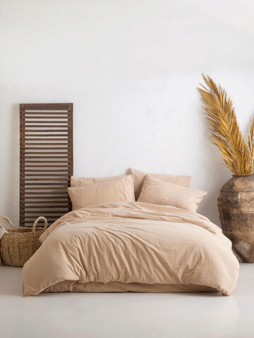Lenjerie de pat dubla (de), 3 piese, standart stonewashed - beige, limasso, bumbac