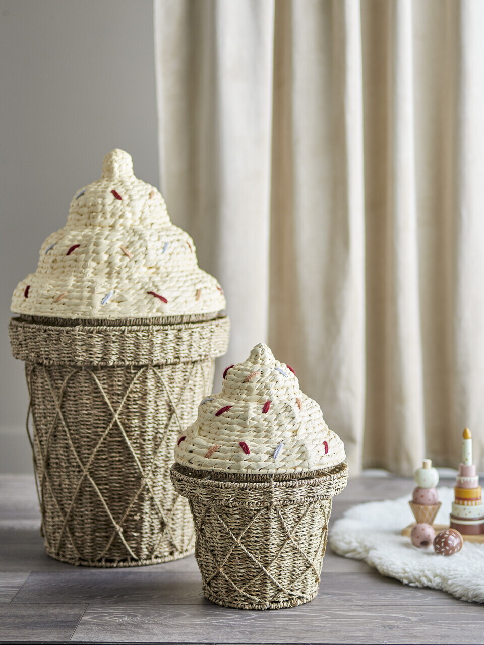 Cos cu capac, Bloomingville, Cillie, 40x72 cm, iarba de mare impletita/otel, natural - imagine 4