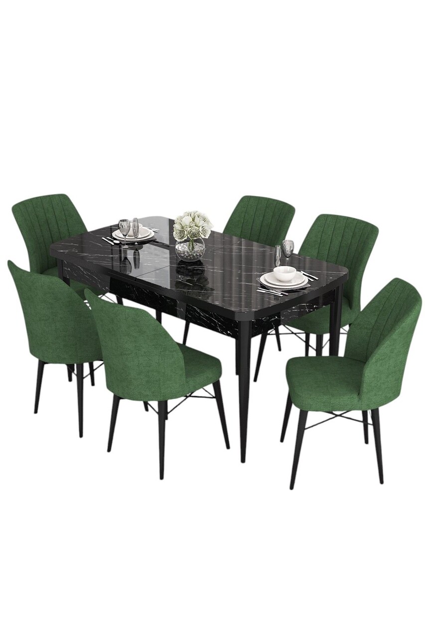 Set masa extensibila si scaune, Hanah Home, Eva, Marmură neagră / Kaki - imagine 2