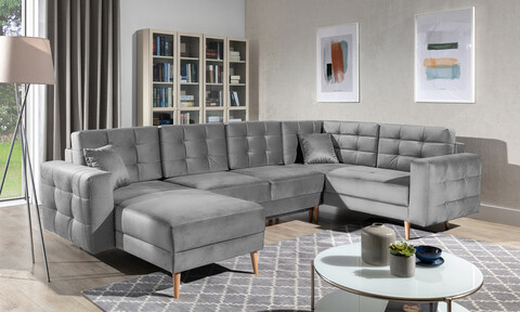Coltar extensibil reversibil 5 locuri ELTAP, AsdU-59, Asgard, 326x202x93 cm, lemn/poliester, gri deschis