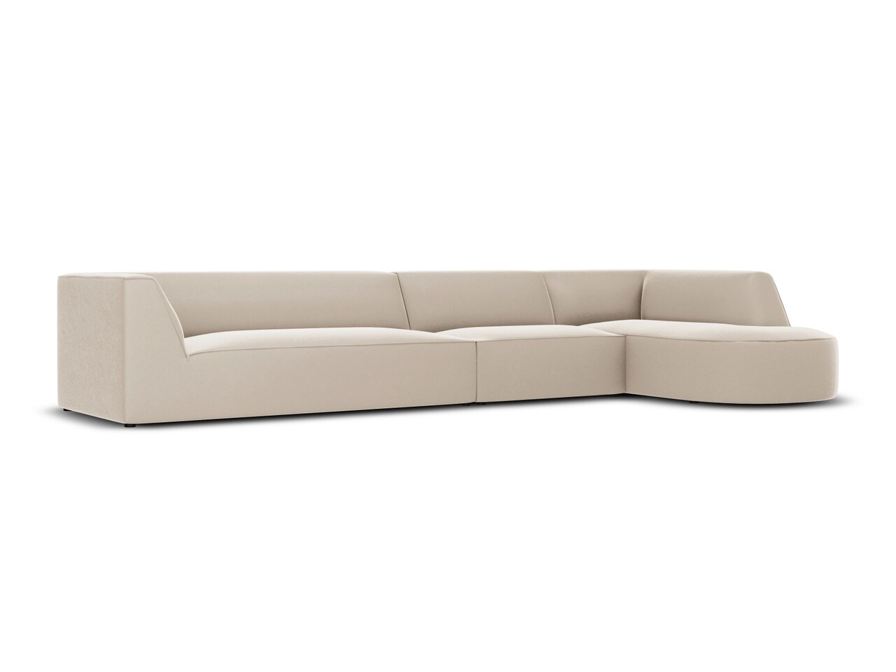 Coltar modular dreapta 6 locuri, Ruby, Micadoni Home, BL, forma rotunjita, 366x180x69 cm, catifea, bej