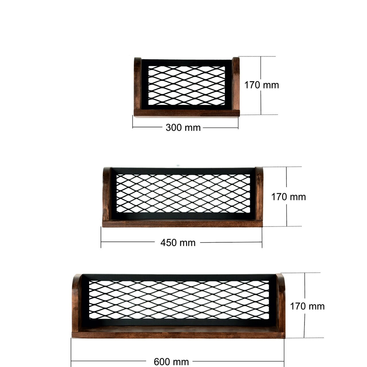Set 3 rafturi pentru perete Buzim, Puqa Design, aluna/negru