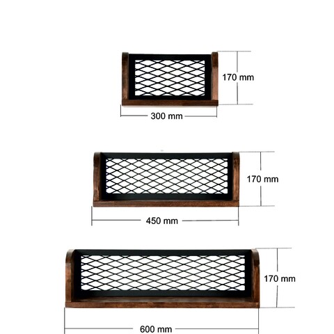 Set 3 rafturi pentru perete Buzim, Puqa Design, aluna/negru