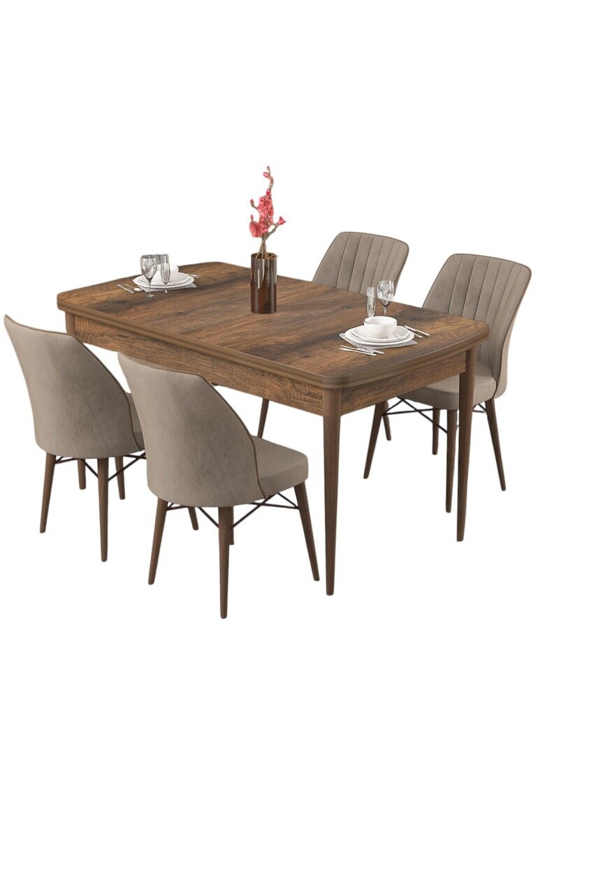 Set masa si scaune (5 piese), Hanah Home, Radde, Model baroc din lemn / Cappuccino — imaginea 2