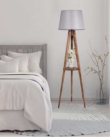 Lampadar cu raft, Luin, 8283-7, E27, 60 W, lemn/textil Iluminat