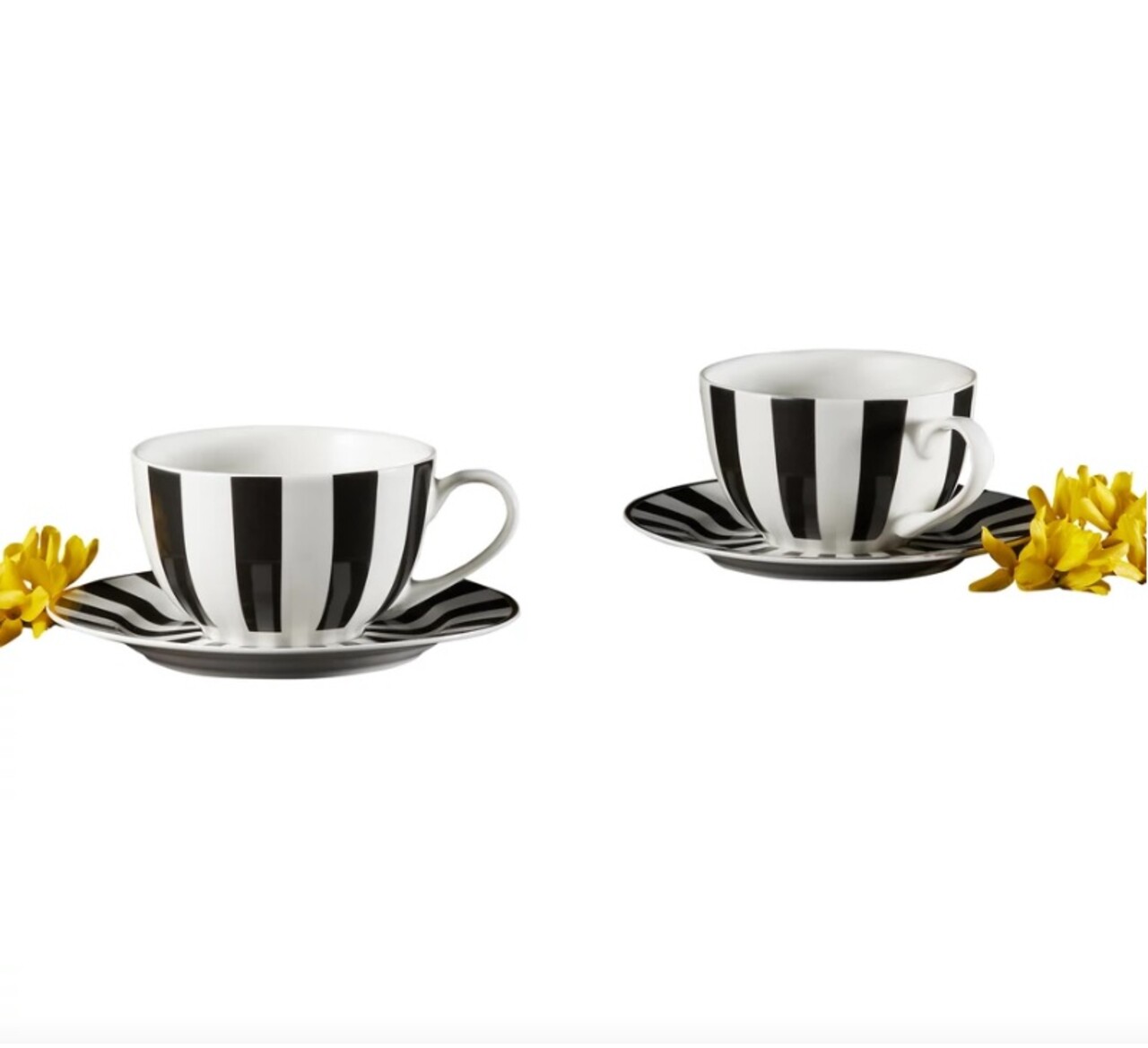 Set ceai / cafea 12 piese, Ribs, Ambition, 200 ml, portelan, alb/negru - 1 | YEO