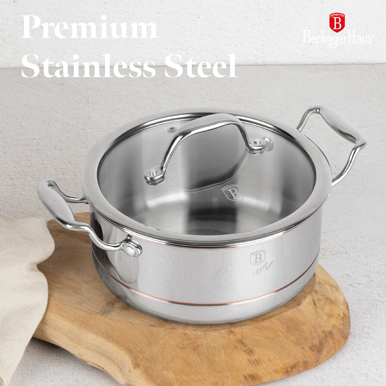 Oala cu capac Berlinger Haus, Copper Touch, 20 cm, inox/aluminiu, argintiu - imagine 11