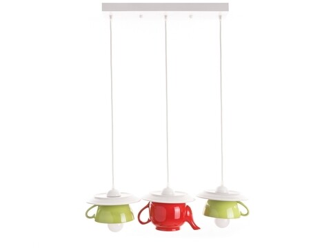 Lustra tea time, deco republic, e27, 3x60w, ceramica, verde/rosu