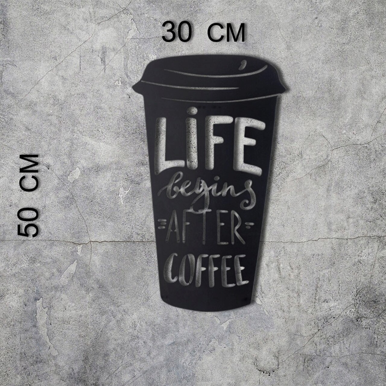 Decoratiune de perete, Coffee Cup, Metal, Dimensiune: 50 x 30 cm, Negru - 2 | YEO