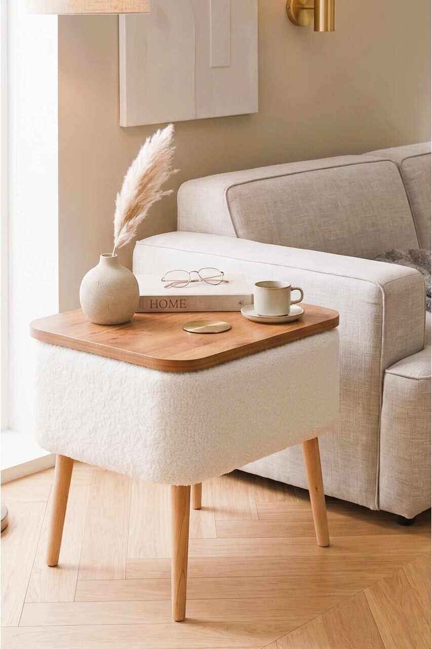 Noptiera, Hanah Home, Puf02Peka02, 60x55x30 cm, PAL, Alb / Natural — imaginea 3