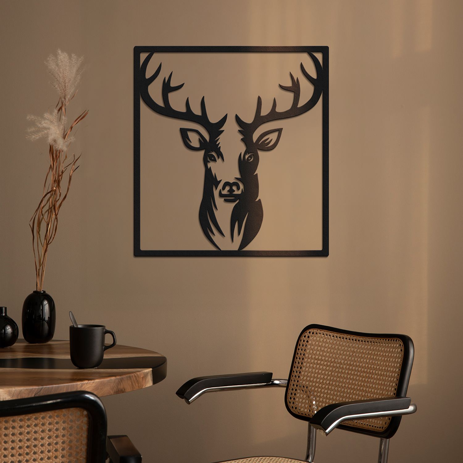 Decoratiune de perete, Ciervo-3, Metal, Grosime: 1,2 mm, Negru