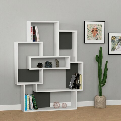 Corp biblioteca, decortie, barce, 101x132x22 cm, alb / antracit
