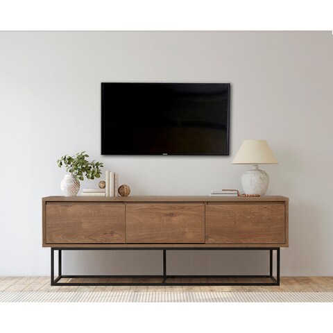 Comoda tv milo, sapphire, 140x40x50 cm, maro/negru