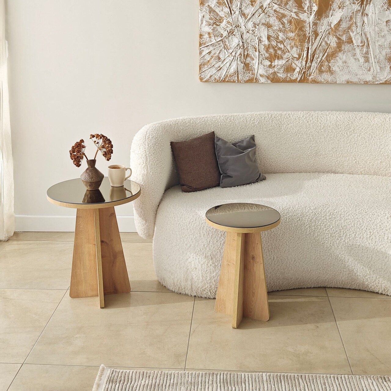 Set masute 2 piese, Hanah Home, Luna 2, Bronz / Stejar Safir - imagine 8