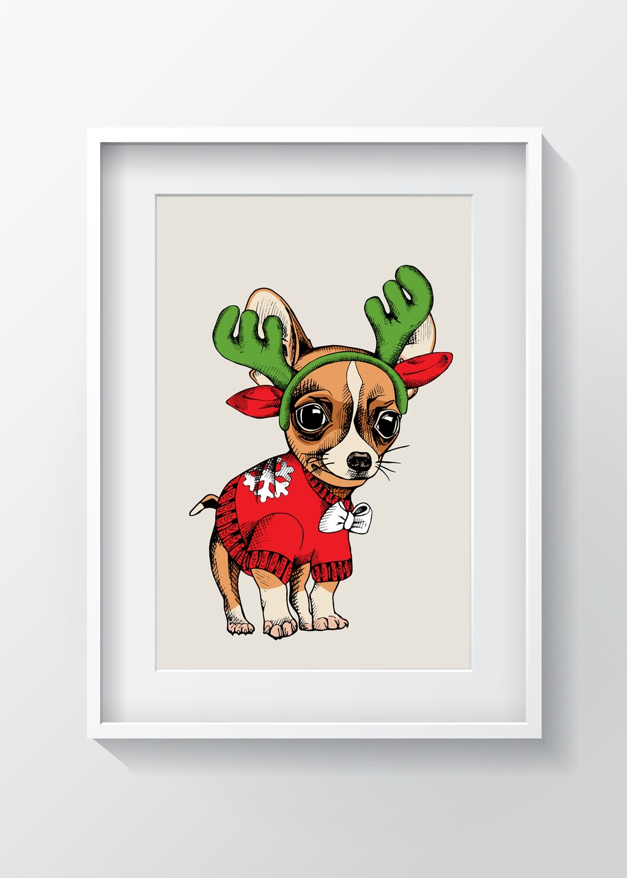 Tablou decorativ Chihuahua, Oyo Kids, 29x24 cm, lemn/MDF, multicolor