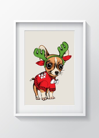 Tablou decorativ chihuahua, oyo kids, 29x24 cm, lemn/mdf, multicolor