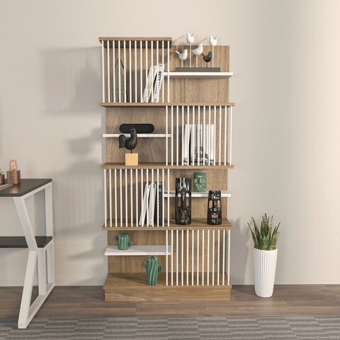 Corp biblioteca, zena home, arya, 80x160x24.6 cm, pal, stejar / alb