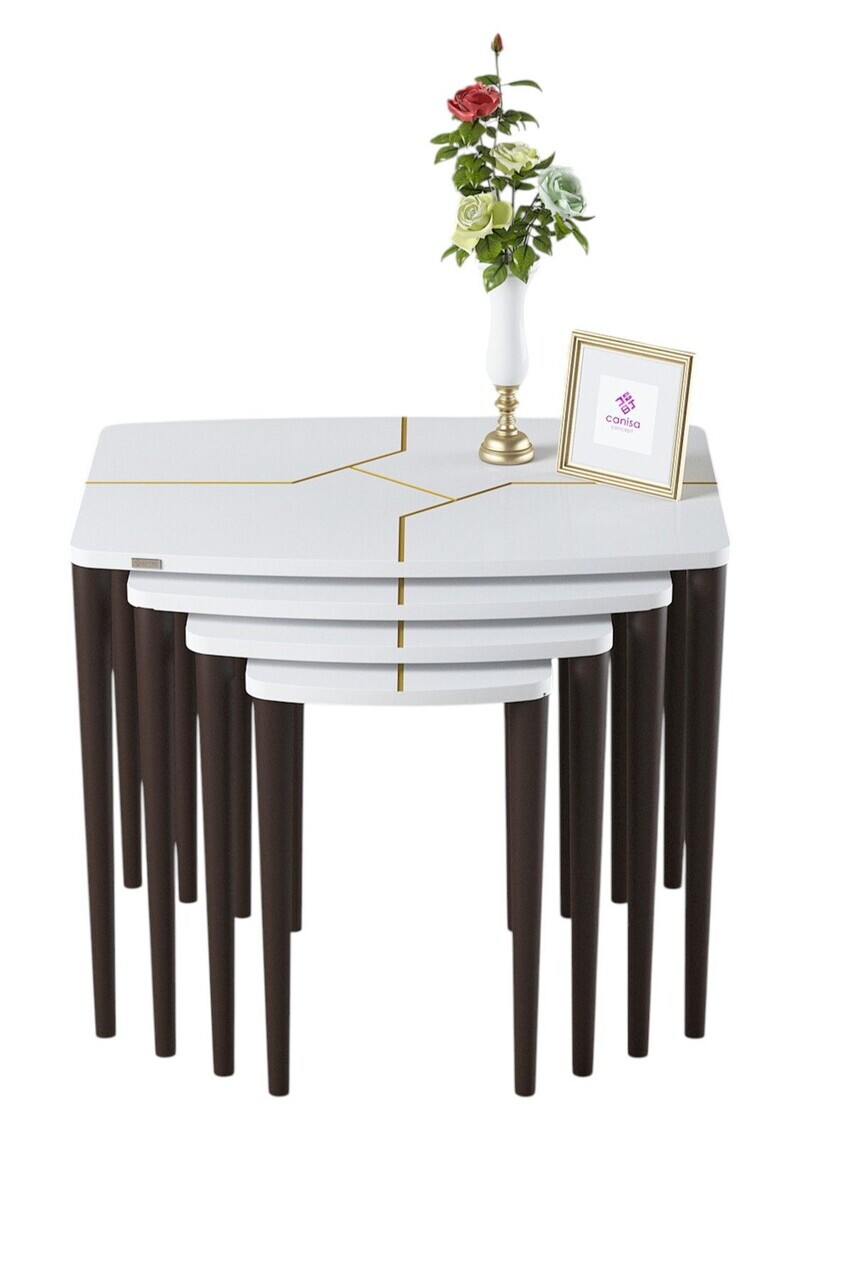 Set masute Nesting 4 piese, Hanah Home, Lyon, Alb/Maro — imaginea 2