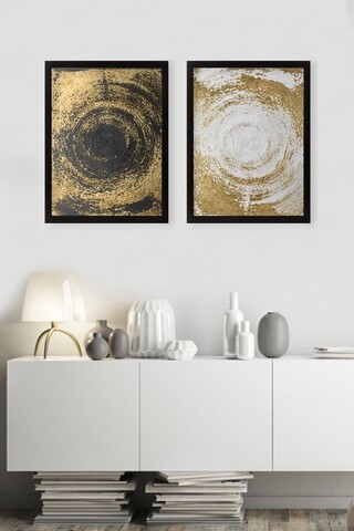 Set 2 tablouri decorative Circles Golden, Tablo center, 34×44 cm, MDF, multicolor 34x44